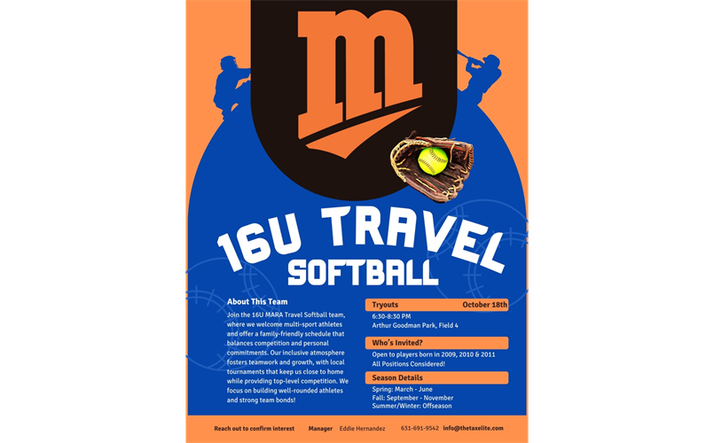 16U Travel Softball Tryouts - Friday, October 18, 6:30pm