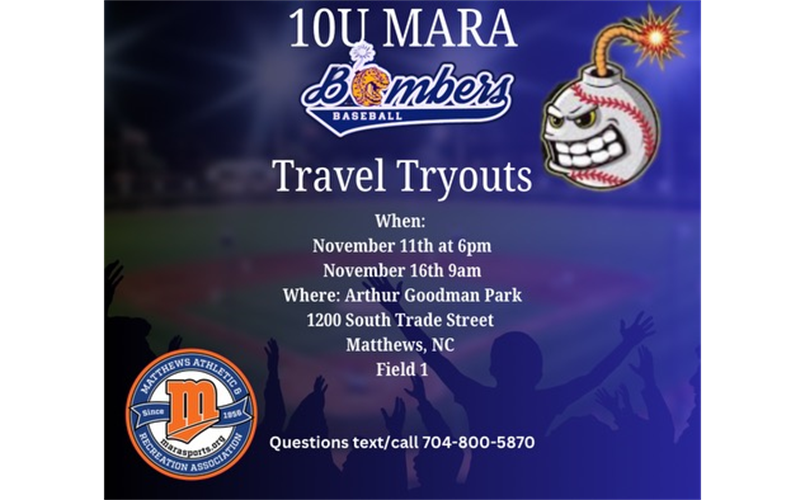 10U MARA Bomber Travel Tryouts